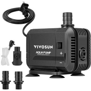 imageVIVOSUN 210GPH Submersible Pump800LH 8W Ultra Quiet Water Pump with 33ft High Lift with 5ft Power Cord 2 Nozzles for Fish Tank Pond Aquarium Statuary Hydroponics Black400GPH