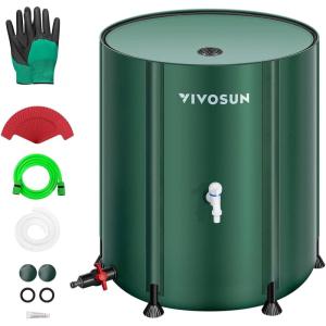 imageVIVOSUN Collapsible Rain Barrel 100 Gallon Water Storage Tank with 1000D Oxford Cloth Portable Rain Collection System Includes Two Spigots and Overflow Kit GreenGreen