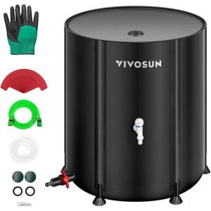 imageVIVOSUN Collapsible Rain Barrel 100 Gallon Water Storage Tank with 1000D Oxford Cloth Portable Rain Collection System Includes Two Spigots and Overflow Kit GreenBlack