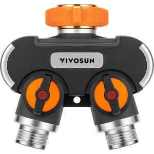 imageVIVOSUN Garden Hose Splitter 2 Way Heavy Duty Upgraded Highly Durable Dual Water Hose Connector Faucet Adapter with Comfortable Rubberized Grip for Drip Irrigation Lawns2 Way