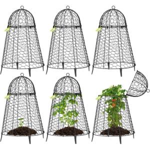 imageVIVOSUN Garden Cloches for Plants Rustproof Chicken Wire Cloches with FlipTop Design ampamp Integrated Folding Stakes Plants Protectors Keep Small Animals Out 6Pack