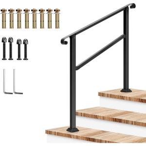 imageVIVOSUN Outdoor Handrail 3 Step Stair Handrail 275quot x 185quot Fits 1 to 3 Steps UShaped Wrought Iron Stair Railing WallMounted Safety Rail for Concrete Step Porch Steps Onestep Assembly Black3 Steps
