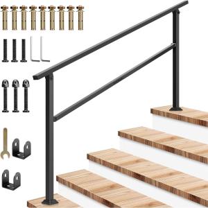 imageVIVOSUN Outdoor Handrail 3 Step Stair Handrail 275quot x 185quot Fits 1 to 3 Steps UShaped Wrought Iron Stair Railing WallMounted Safety Rail for Concrete Step Porch Steps Onestep Assembly Black5 Steps
