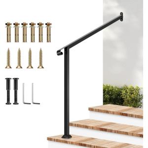 imageVIVOSUN Outdoor Handrail 3 Step Stair Handrail 275quot x 185quot Fits 1 to 3 Steps UShaped Wrought Iron Stair Railing WallMounted Safety Rail for Concrete Step Porch Steps Onestep Assembly Black2 Steps