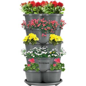 imageVIVOSUN 5 Tier Vertical Gardening Stackable Planter for Strawberries Flowers Herbs Vegetables Dark GreenGray