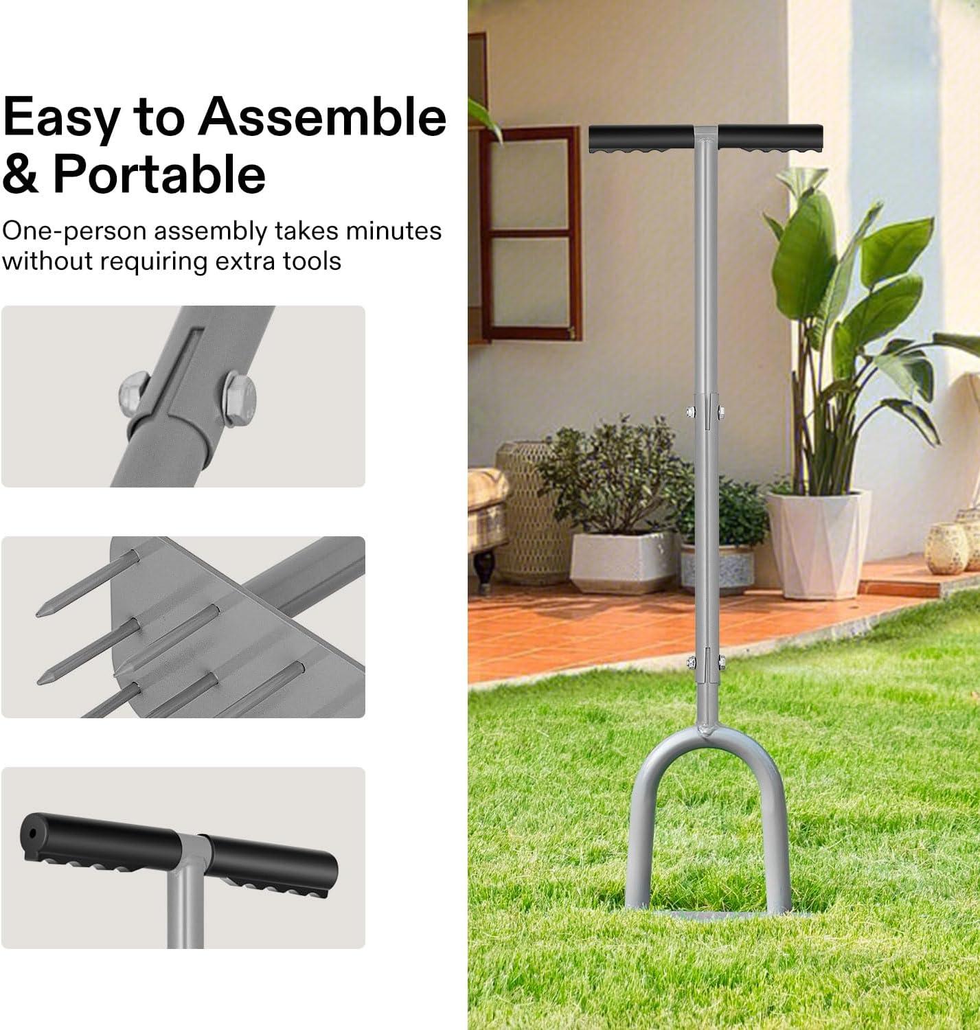 imageVIVOSUN 15Spike Lawn Aerator Tool Metal Spike Aerator Efficient Manual Dethatching ampamp Soil Aerating PreAssembled Lawn Aeration Garden Tool Durable Steel Structure with THandle ampamp Wide Foot Bar