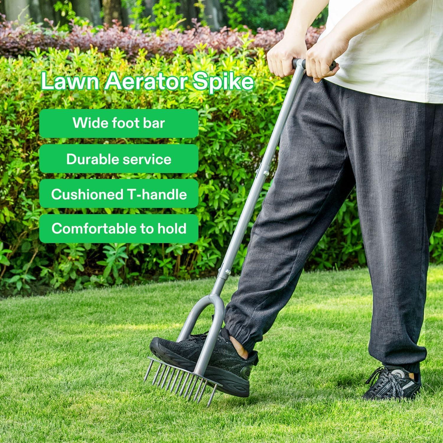 imageVIVOSUN 15Spike Lawn Aerator Tool Metal Spike Aerator Efficient Manual Dethatching ampamp Soil Aerating PreAssembled Lawn Aeration Garden Tool Durable Steel Structure with THandle ampamp Wide Foot Bar