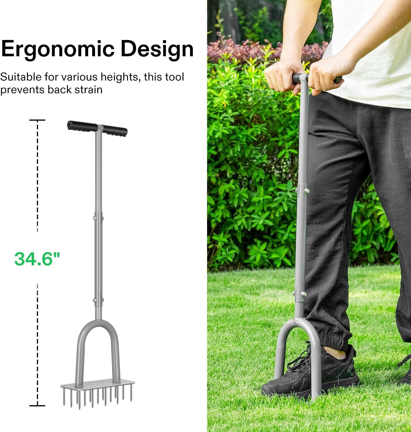imageVIVOSUN 15Spike Lawn Aerator Tool Metal Spike Aerator Efficient Manual Dethatching ampamp Soil Aerating PreAssembled Lawn Aeration Garden Tool Durable Steel Structure with THandle ampamp Wide Foot Bar