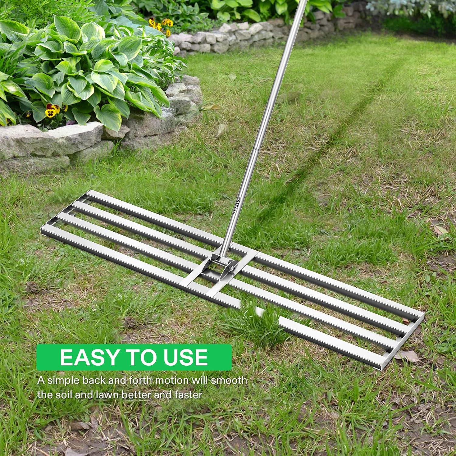 imageVIVOSUN 15quot Thatch Rake 15quot x 70quot Lawn Thatching Rake Sturdy Dethatcher Rake Efficient Steel Metal Rake with Handle Durable Adjustable Head for Removing Dead Grass and Clippings Loosening Soil48 x 10 Leveling Rake
