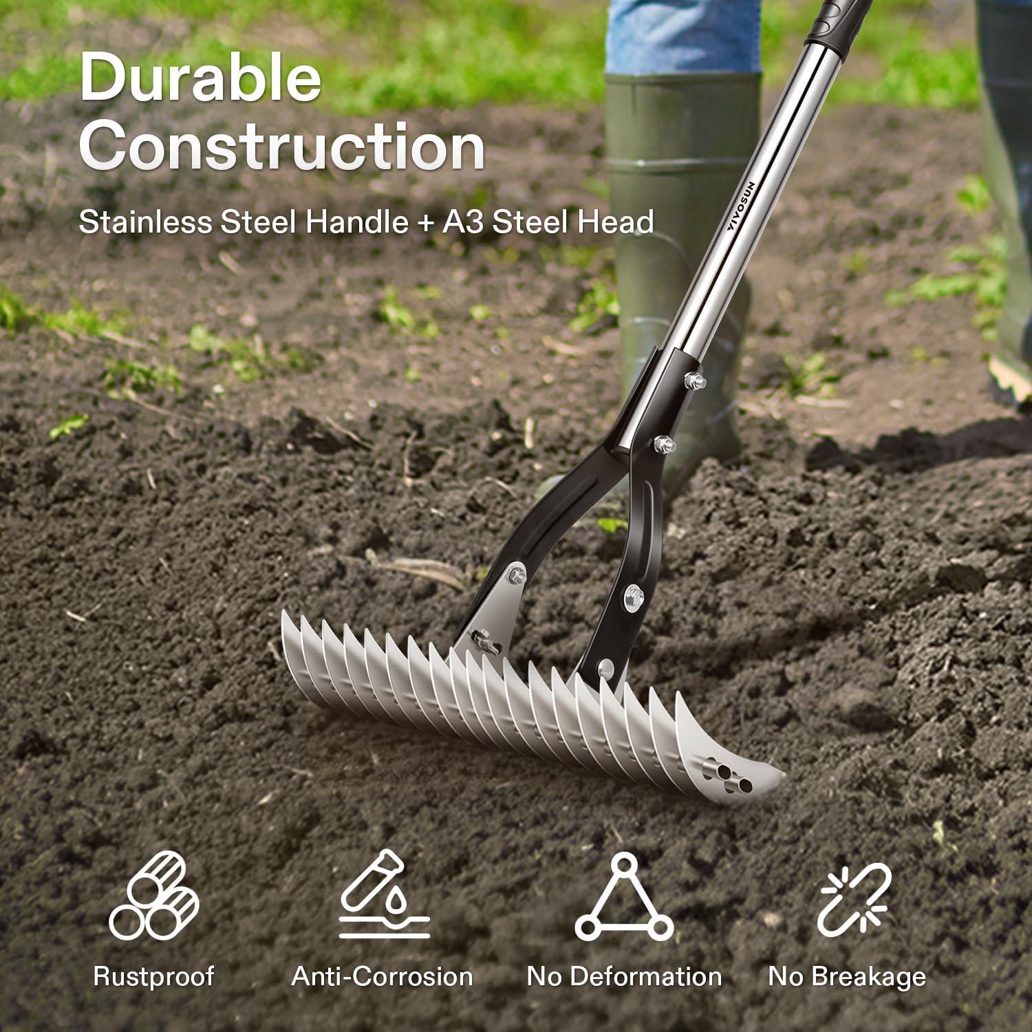 imageVIVOSUN 15quot Thatch Rake 15quot x 70quot Lawn Thatching Rake Sturdy Dethatcher Rake Efficient Steel Metal Rake with Handle Durable Adjustable Head for Removing Dead Grass and Clippings Loosening Soil15 x 70 Thatch Rake