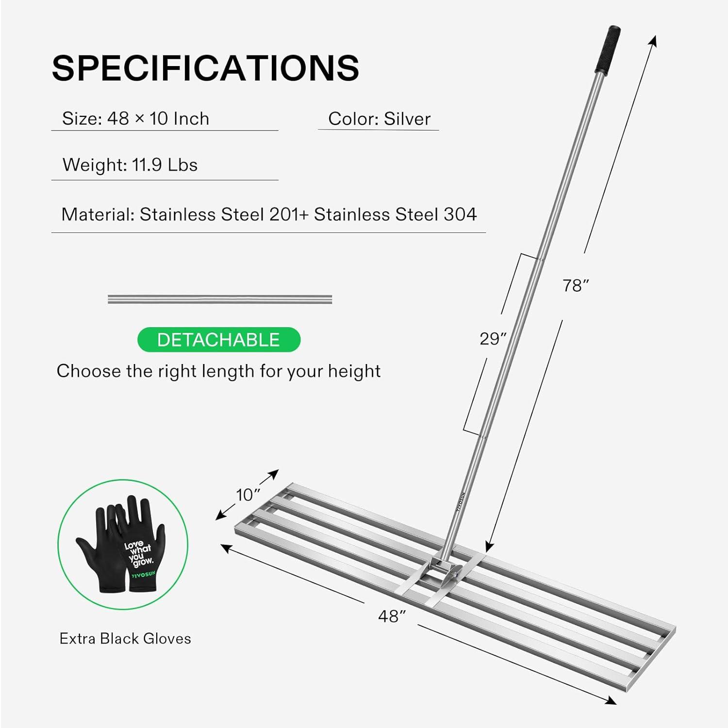 imageVIVOSUN 15quot Thatch Rake 15quot x 70quot Lawn Thatching Rake Sturdy Dethatcher Rake Efficient Steel Metal Rake with Handle Durable Adjustable Head for Removing Dead Grass and Clippings Loosening Soil48 x 10 Leveling Rake
