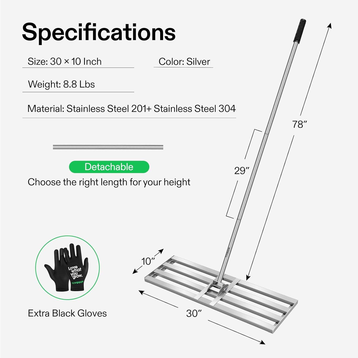 imageVIVOSUN 15quot Thatch Rake 15quot x 70quot Lawn Thatching Rake Sturdy Dethatcher Rake Efficient Steel Metal Rake with Handle Durable Adjustable Head for Removing Dead Grass and Clippings Loosening Soil30 x 10 Leveling Rake