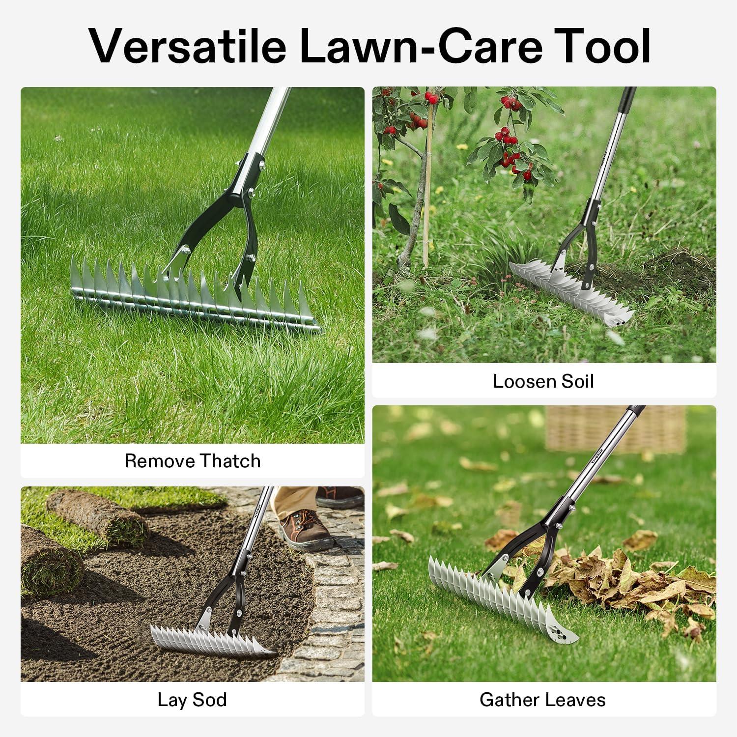 imageVIVOSUN 15quot Thatch Rake 15quot x 70quot Lawn Thatching Rake Sturdy Dethatcher Rake Efficient Steel Metal Rake with Handle Durable Adjustable Head for Removing Dead Grass and Clippings Loosening Soil15 x 70 Thatch Rake