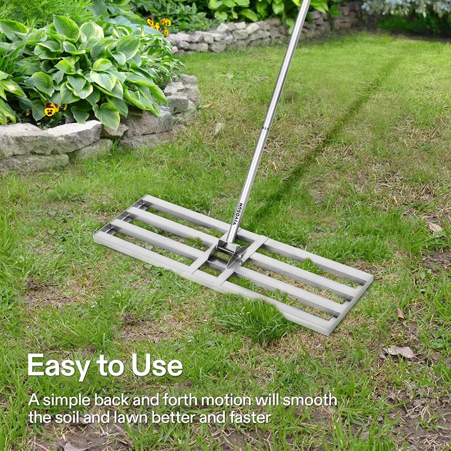 imageVIVOSUN 15quot Thatch Rake 15quot x 70quot Lawn Thatching Rake Sturdy Dethatcher Rake Efficient Steel Metal Rake with Handle Durable Adjustable Head for Removing Dead Grass and Clippings Loosening Soil30 x 10 Leveling Rake