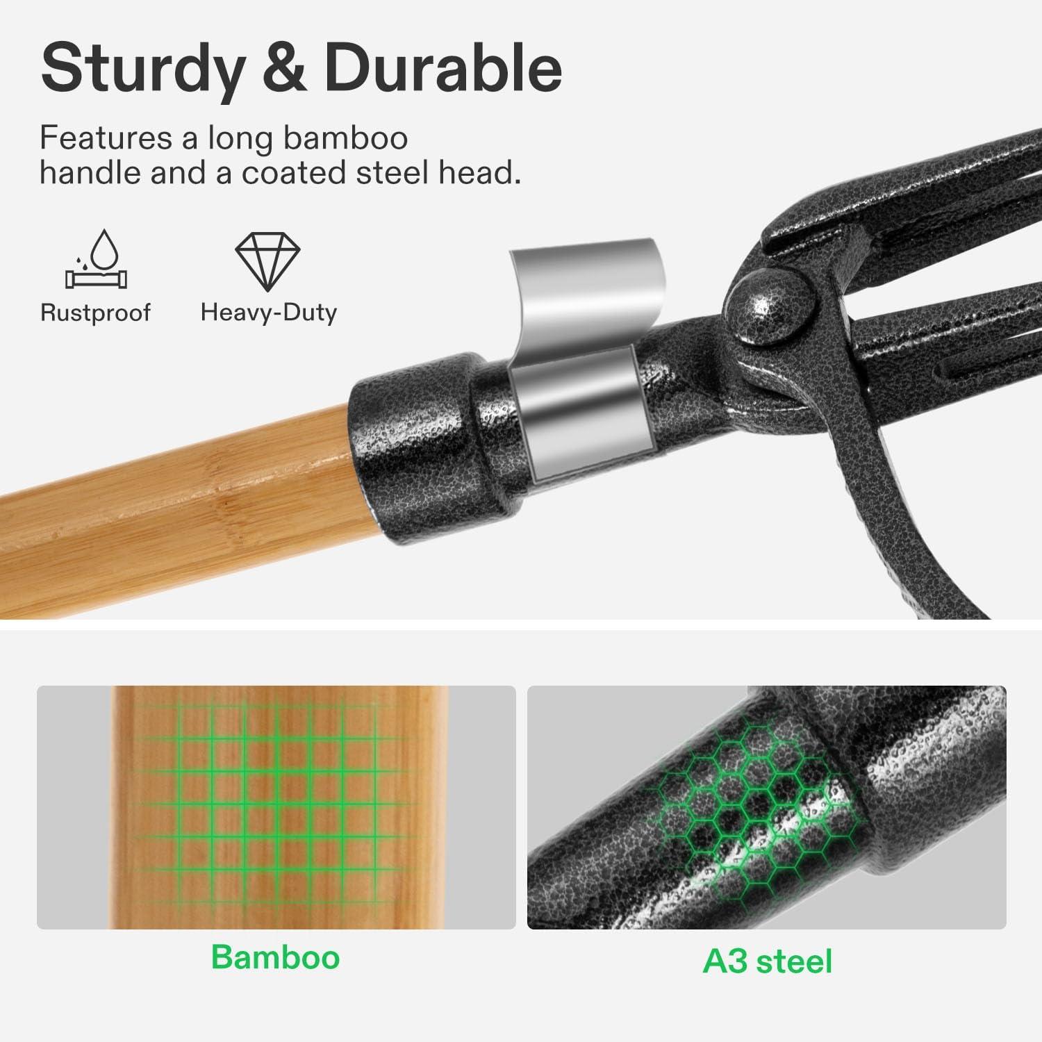 imageVIVOSUN 47quot Weed Puller StandUp Weed Puller Tool with Bamboo Handle ampamp 4Claw Steel Head Sectional Pole Design Easy Weeding Without Pulling Bending or Kneeling