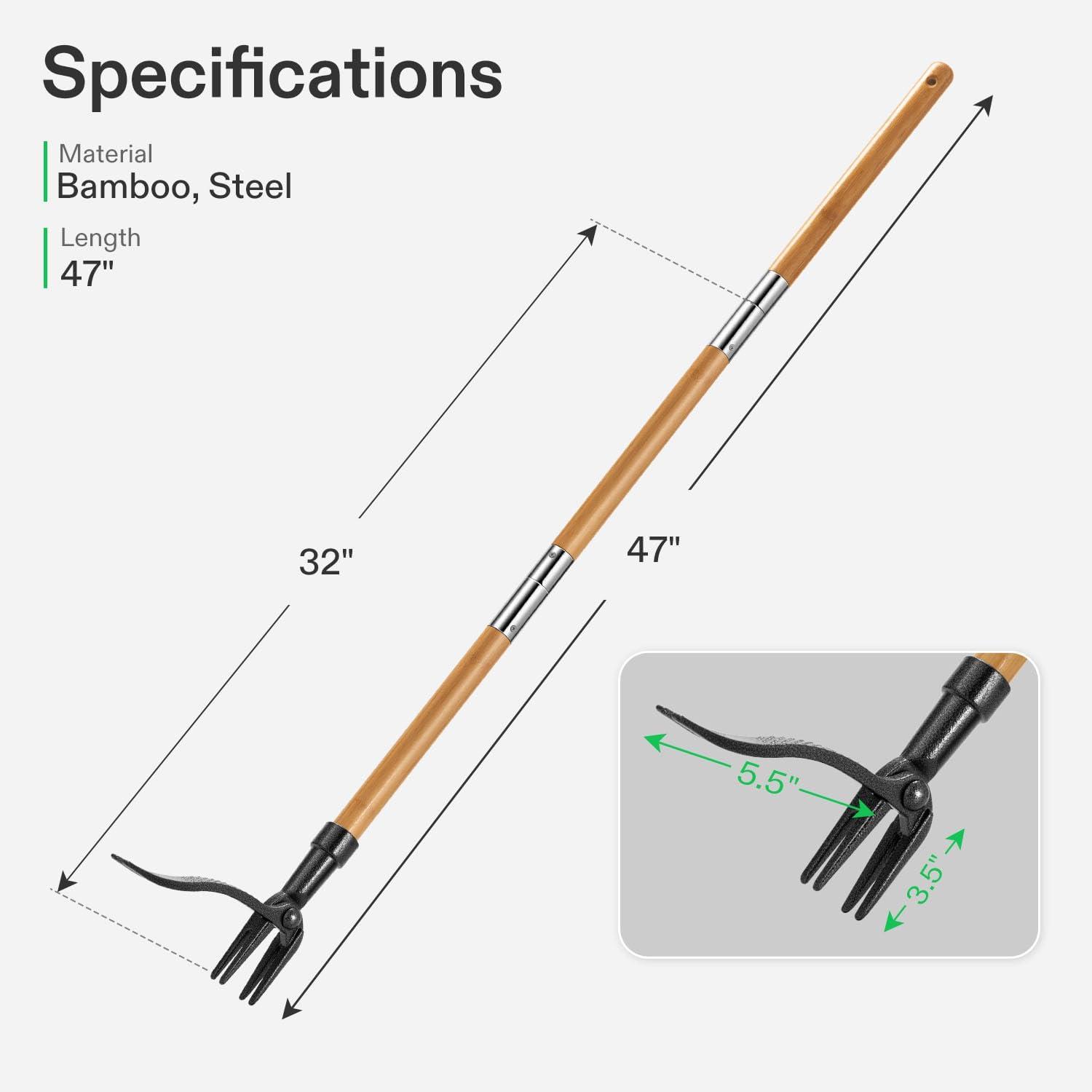 imageVIVOSUN 47quot Weed Puller StandUp Weed Puller Tool with Bamboo Handle ampamp 4Claw Steel Head Sectional Pole Design Easy Weeding Without Pulling Bending or Kneeling