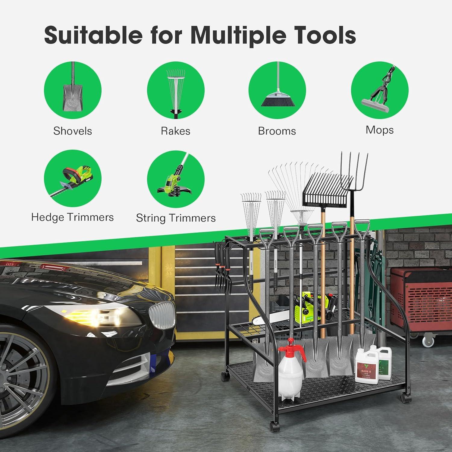 imageVIVOSUN Garden Tool Organizer Heavy Duty Steel Tool Rack Tool Stand Up to 35 LongHandled Tools Yard Tool Storage for Garage Shed Home and Outdoor Medium Antitipping DesignLarge