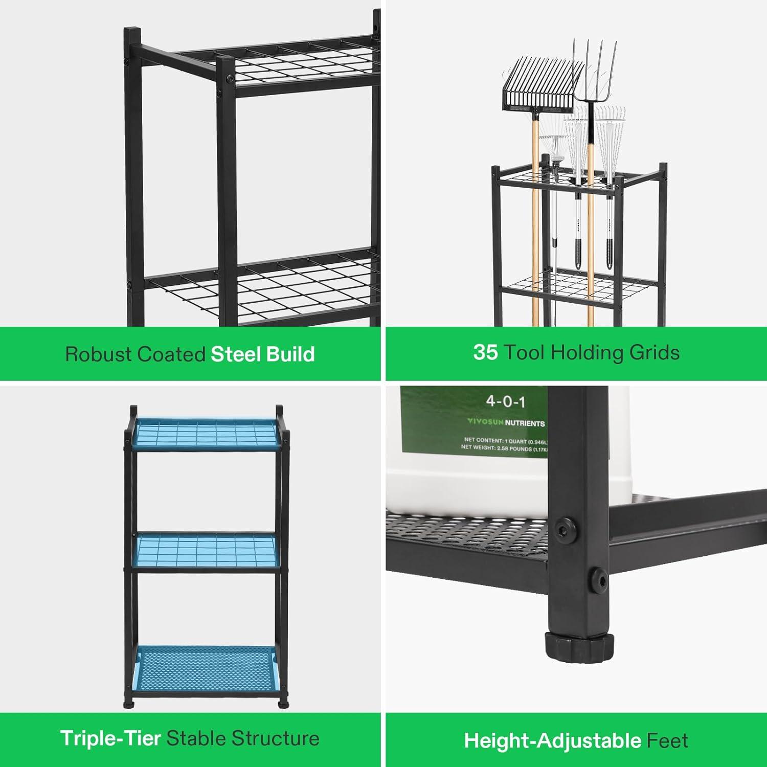 imageVIVOSUN Garden Tool Organizer Heavy Duty Steel Tool Rack Tool Stand Up to 35 LongHandled Tools Yard Tool Storage for Garage Shed Home and Outdoor Medium Antitipping DesignMedium