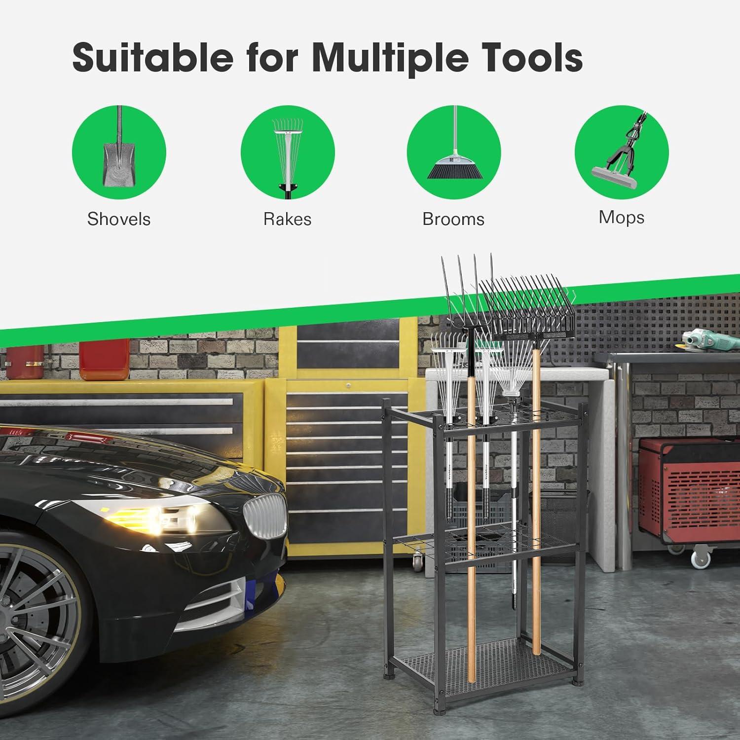 imageVIVOSUN Garden Tool Organizer Heavy Duty Steel Tool Rack Tool Stand Up to 35 LongHandled Tools Yard Tool Storage for Garage Shed Home and Outdoor Medium Antitipping DesignMedium