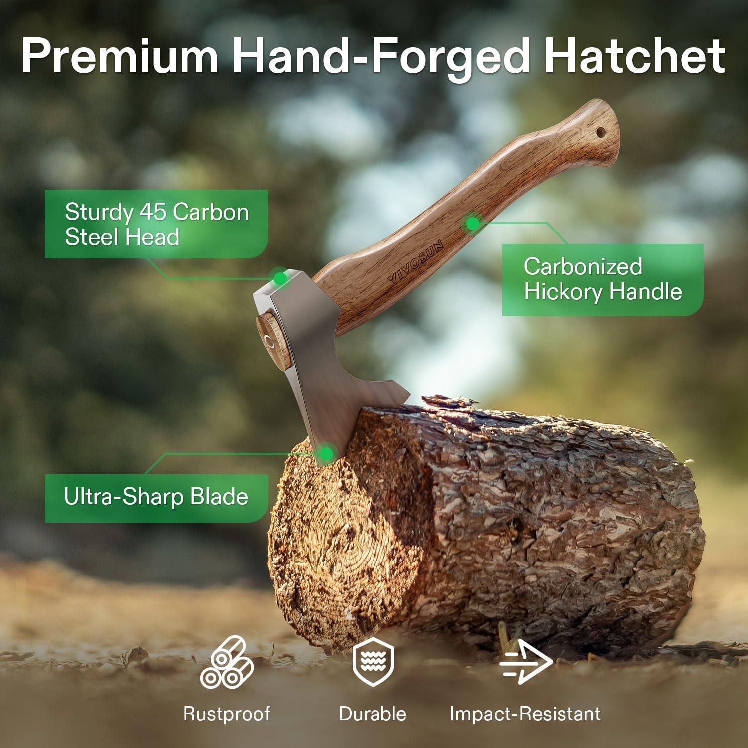 imageVIVOSUN Hatchet Axe with Sheath 13 Hand Axe Camping Axe Survival Hatchet with Wooden Handle Splitting Axe for Bushcraft Gardening Wood Chopping Cutting