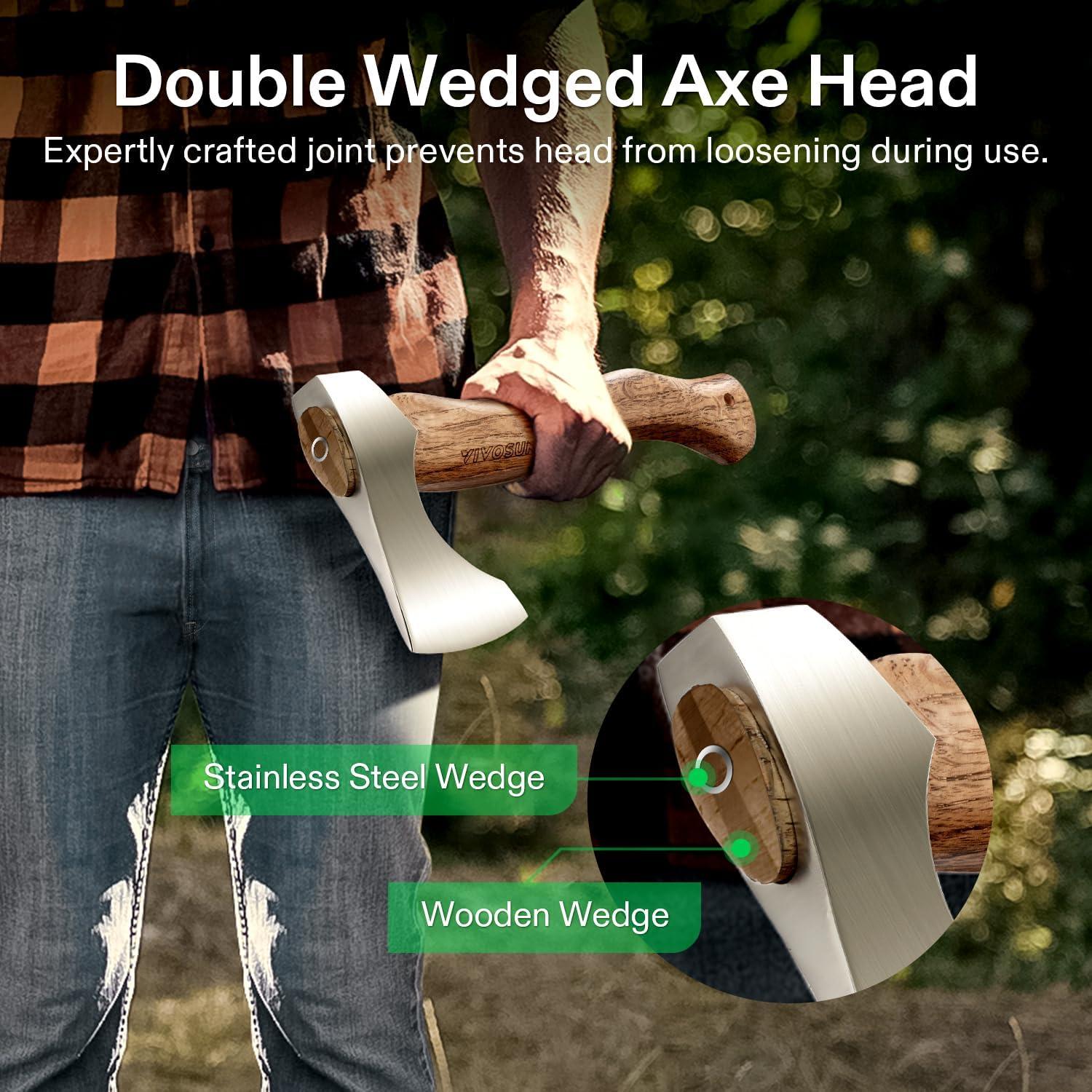 imageVIVOSUN Hatchet Axe with Sheath 13 Hand Axe Camping Axe Survival Hatchet with Wooden Handle Splitting Axe for Bushcraft Gardening Wood Chopping Cutting