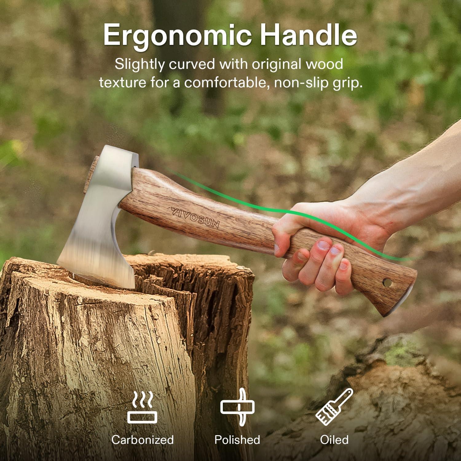 imageVIVOSUN Hatchet Axe with Sheath 13 Hand Axe Camping Axe Survival Hatchet with Wooden Handle Splitting Axe for Bushcraft Gardening Wood Chopping Cutting