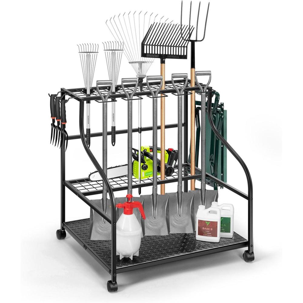 imageVIVOSUN Garden Tool Organizer Heavy Duty Steel Tool Rack Tool Stand Up to 35 LongHandled Tools Yard Tool Storage for Garage Shed Home and Outdoor Medium Antitipping DesignLarge