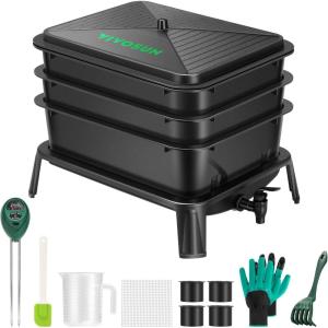 imageVIVOSUN 5Layer Worm Compost Bin 50L Worm Composter Easy Setup Inclusive Worm Farm Kit for Recycling Food Waste3Layer