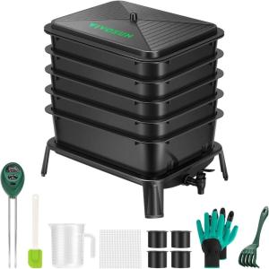 imageVIVOSUN 5Layer Worm Compost Bin 50L Worm Composter Easy Setup Inclusive Worm Farm Kit for Recycling Food Waste5Layer