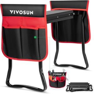 imageVIVOSUN Garden Kneeler and Seat Foldable Gardening Stool Garden Kneeling Bench with Handles EVA Foam Pad ampamp 2 Tool Bags Portable Tools for Women Men Seniors 2in1 Outdoor SuppliesRed  Black