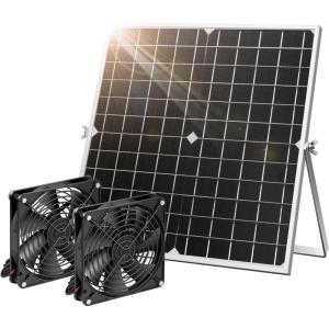 imageVIVOSUN 20W Solar Fan Kit 20W Solar Panel with Two Waterproof Fans Solar Powered Fan with 164ft OnOff Switch Cable for Outside Chicken Coops Greenhouses Sheds