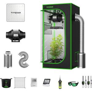 imageVIVOSUN 27 x 27 ft Growing Tent Kit Complete 32quot x 32quot x 63quot Grow Tent Complete System with VS1000 Led Grow Light 4 Inch 190CFM Inline Fan Carbon Filter and 8 ft Ducting Combo24x24x48