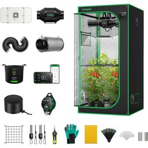 imageVIVOSUN GIY Smart Grow Tent System 3x3 WiFiIntegrated Grow Tent Kit with Automate Ventilation and Circulation Schedule Full Spectrum 200W LED Grow Light and GrowHub E42A Controller36x36x72