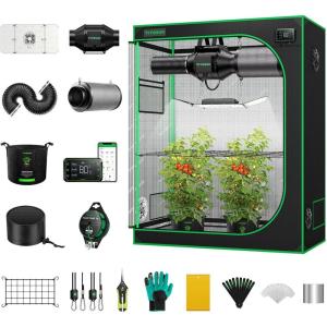 imageVIVOSUN GIY Smart Grow Tent System 3x3 WiFiIntegrated Grow Tent Kit with Automate Ventilation and Circulation Schedule Full Spectrum 200W LED Grow Light and GrowHub E42A Controller48x24x60