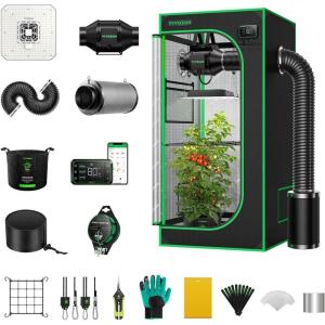 imageVIVOSUN GIY Smart Grow Tent System 3x3 WiFiIntegrated Grow Tent Kit with Automate Ventilation and Circulation Schedule Full Spectrum 200W LED Grow Light and GrowHub E42A Controller24x24x48