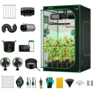 imageVIVOSUN GIY Smart Grow Tent System 3x3 WiFiIntegrated Grow Tent Kit with Automate Ventilation and Circulation Schedule Full Spectrum 200W LED Grow Light and GrowHub E42A Controller60x60x80