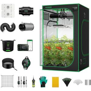 imageVIVOSUN GIY Smart Grow Tent System 3x3 WiFiIntegrated Grow Tent Kit with Automate Ventilation and Circulation Schedule Full Spectrum 200W LED Grow Light and GrowHub E42A Controller48x48x80