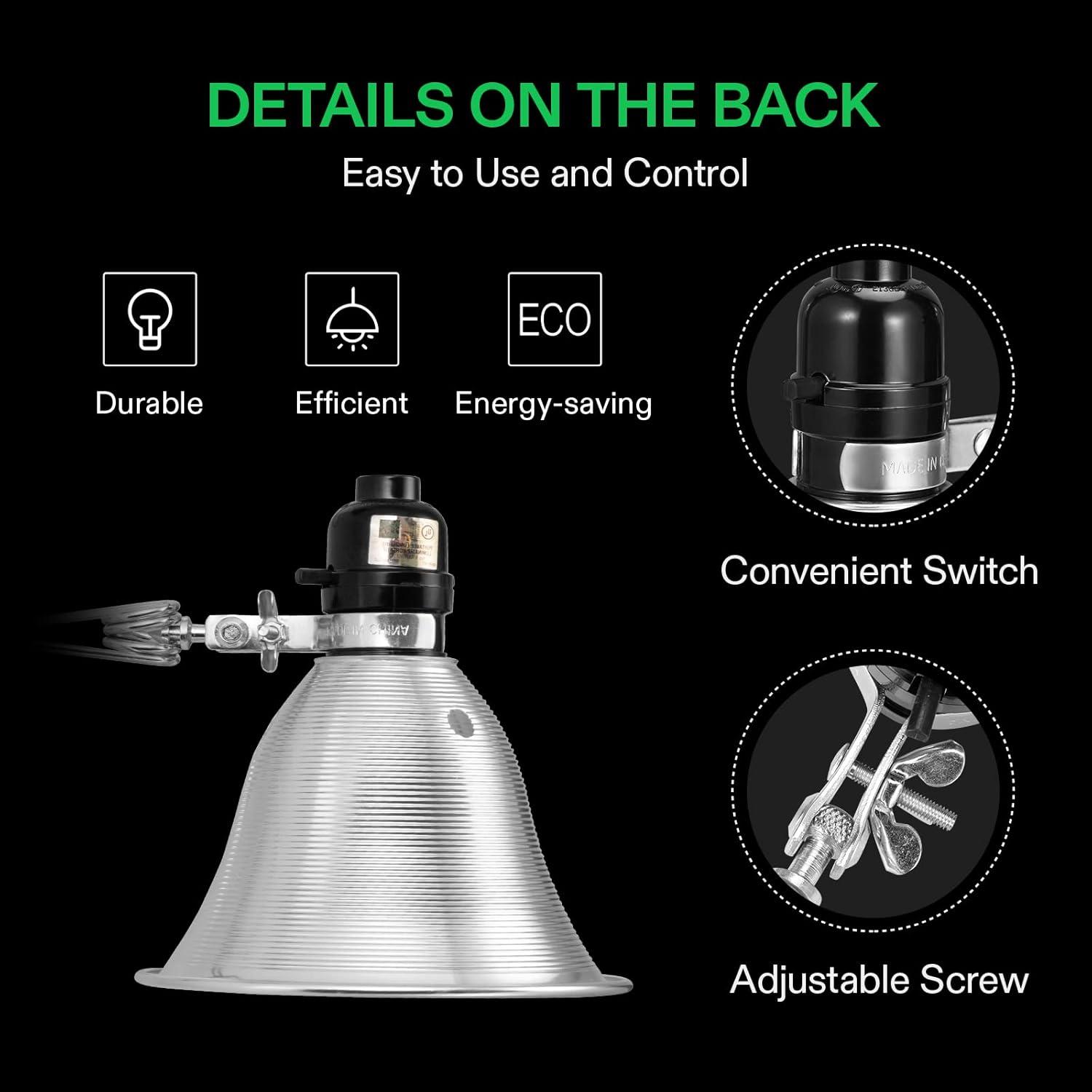 imageVIVOSUN Clamp Lamp Light with Detachable 85 Inch Aluminum Reflector up to 150 Watt E26 Socket No Bulb Included 6 Feet Cord UL Listed Pack of 255 Inch