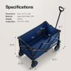 imageVIVOSUN Collapsible Folding Wagon 350 lb LoadBearing Outdoor Utility Cart with Silent Universal Wheels Cup Holders ampampSide Pockets Adjustable Handle for Camping Garden Sports Picnic ShoppingBlue