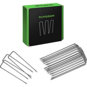 imageVIVOSUN 6 Inch 50Pack Garden Stakes Galvanized Steel Landscape Stapes 11 Gauge UShaped Pins for Weed Barrier Fabric Ground Cover Soaker Hose Irrigation Tubing Holding Fence100 PCS