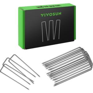 imageVIVOSUN 6 Inch 50Pack Garden Stakes Galvanized Steel Landscape Stapes 11 Gauge UShaped Pins for Weed Barrier Fabric Ground Cover Soaker Hose Irrigation Tubing Holding Fence50 PCS