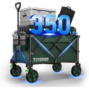 imageVIVOSUN Collapsible Folding Wagon 350 lb LoadBearing Outdoor Utility Cart with Silent Universal Wheels Cup Holders ampampSide Pockets Adjustable Handle for Camping Garden Sports Picnic ShoppingGreen