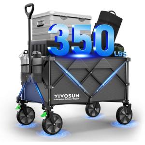 imageVIVOSUN Collapsible Folding Wagon 350 lb LoadBearing Outdoor Utility Cart with Silent Universal Wheels Cup Holders ampampSide Pockets Adjustable Handle for Camping Garden Sports Picnic ShoppingGray