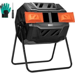 imageVIVOSUN Outdoor Tumbling Composter Dual Rotating Batch Compost Bin 43 Gallon Black DoorOrange