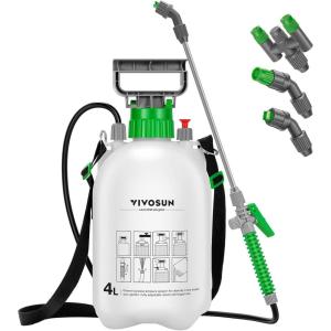 imageVIVOSUN Pump Sprayer 1 Gallon Portable Water Spray Bottle in Lawn and Garden Yard Weed Sprayer for Plants with 3 Nozzles Adjustable Shoulder Strap Pressure Relief Valve1 gal 4L