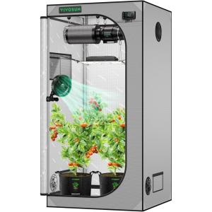 imageVIVOSUN S276 32quotx32quotx63quot Grow Tent High Reflective Mylar with Observation Window and Floor Tray for Hydroponics Indoor Plant for VS1500Gray