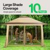 imageVIVOSUN 13 x 13 Pop Up Canopy Tent Quick Setup Canopy Shelter with Mosquito Netting Center Lock Storage Bag Instant Outdoor Gazebo for Parties Patio Lawn Garden BackyardKhaki