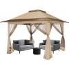 imageVIVOSUN 13 x 13 Pop Up Canopy Tent Quick Setup Canopy Shelter with Mosquito Netting Center Lock Storage Bag Instant Outdoor Gazebo for Parties Patio Lawn Garden BackyardKhaki