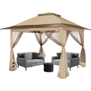 imageVIVOSUN 13 x 13 Pop Up Canopy Tent Quick Setup Canopy Shelter with Mosquito Netting Center Lock Storage Bag Instant Outdoor Gazebo for Parties Patio Lawn Garden BackyardKhaki