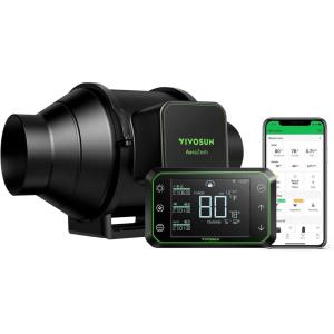 imageVIVOSUN AeroZesh S4 Inline Duct Fan Quiet 4quot 208 CFM Ventilation Exhaust Fan wEC Motor and GrowHub E42A Temperature Humidity WiFiController  for Heating Cooling Booster Grow Tents HydroponicsS4 w Smart Controller